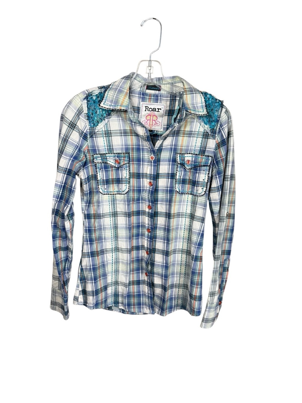 Roar Plaid Shirt with‎ Distressed Sequined Details